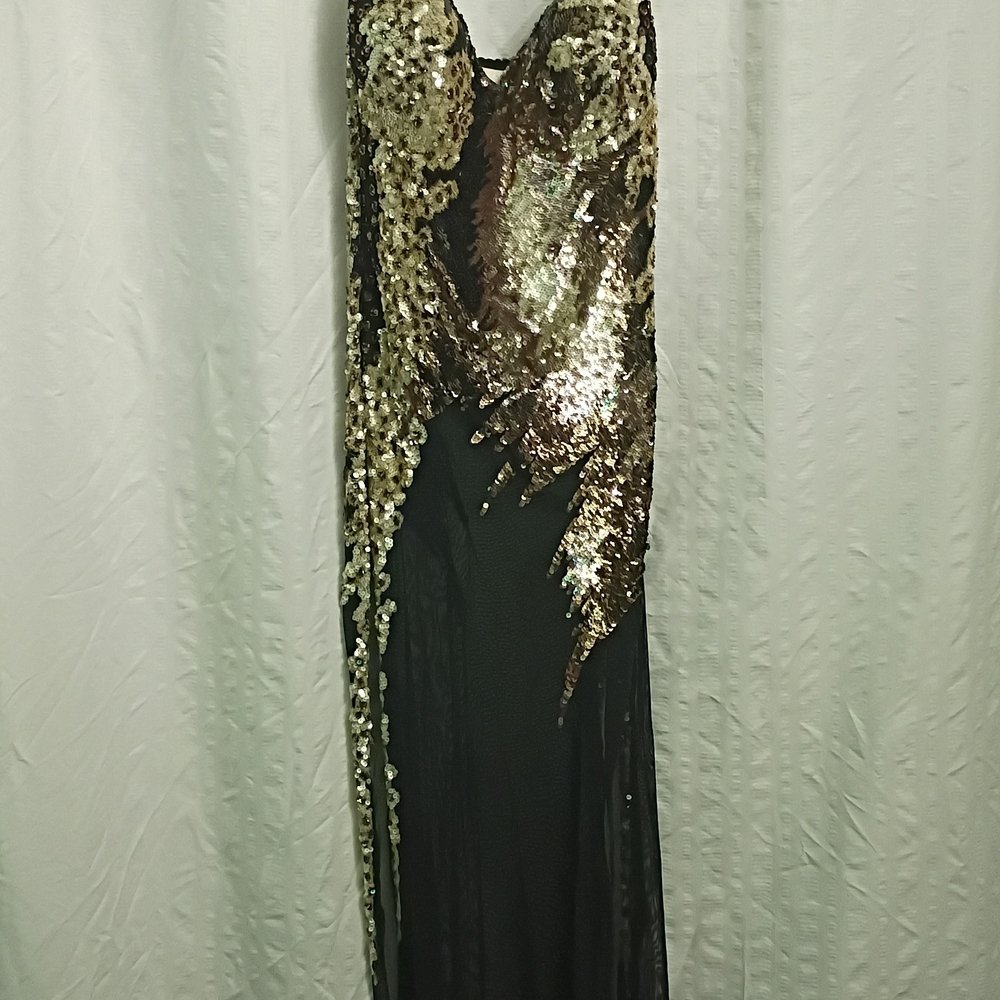 Alberto Makali Gold and Black Asymmetrical Dress